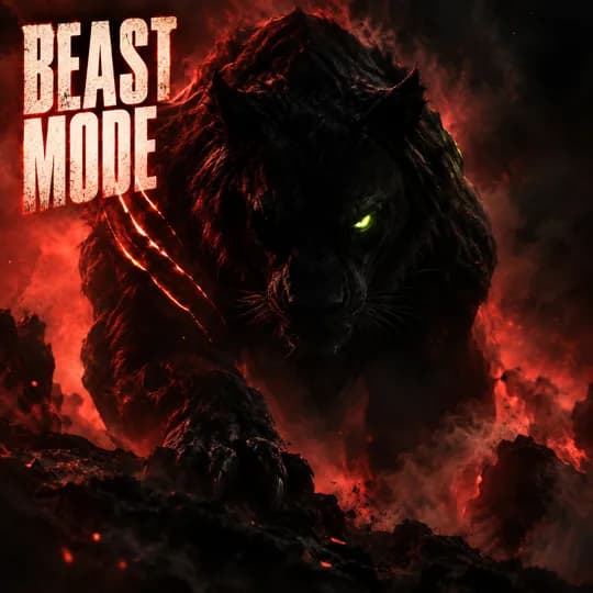 Beast Mode cover: a dark beast with glowing eyes