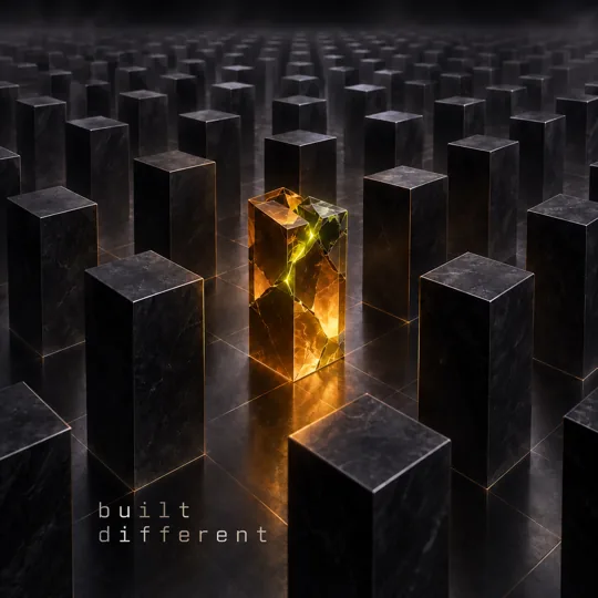 Built Different cover: dark stone blocks