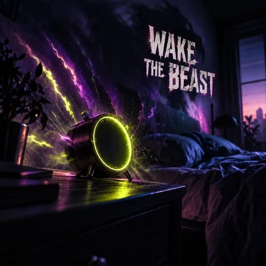 Wake The Beast cover: neon light in a dark room