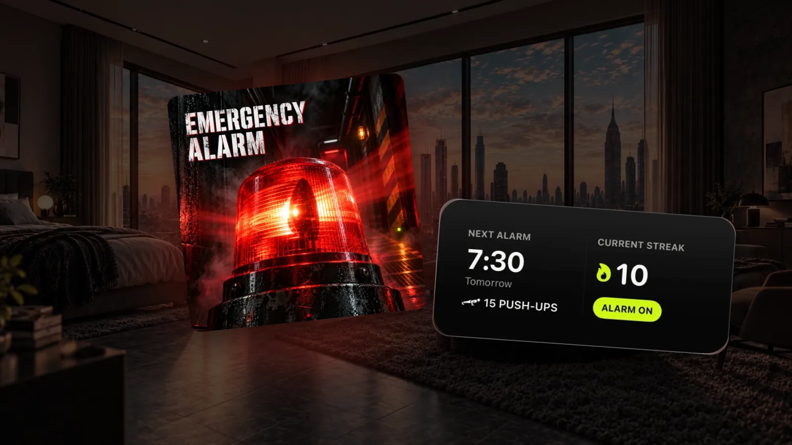 A dark bedroom before sunrise, and the Emergency Alarm cover from Pro Audio