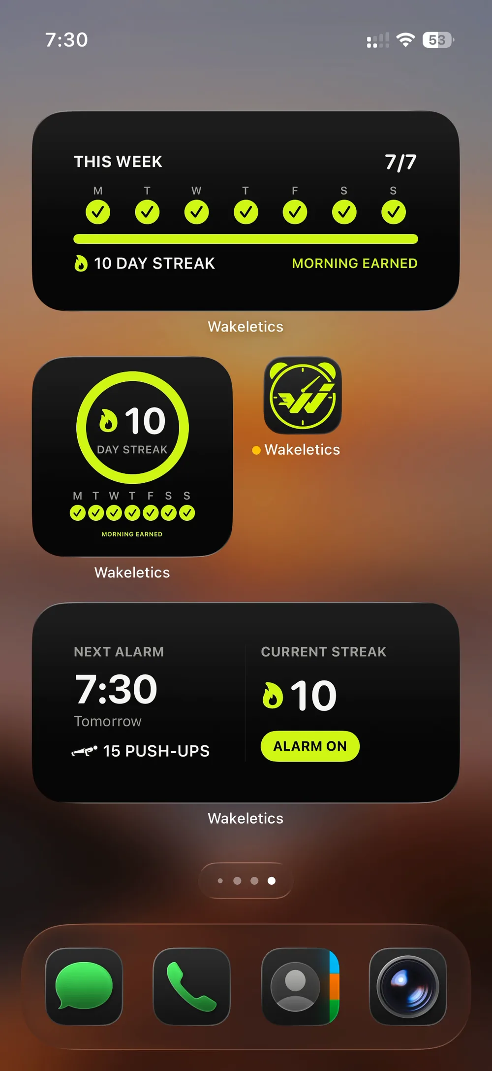 Wakeletics widgets on an iPhone Home Screen
